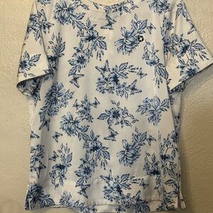 Land End Chase Bank Floral Blue and White Women’s Blouse